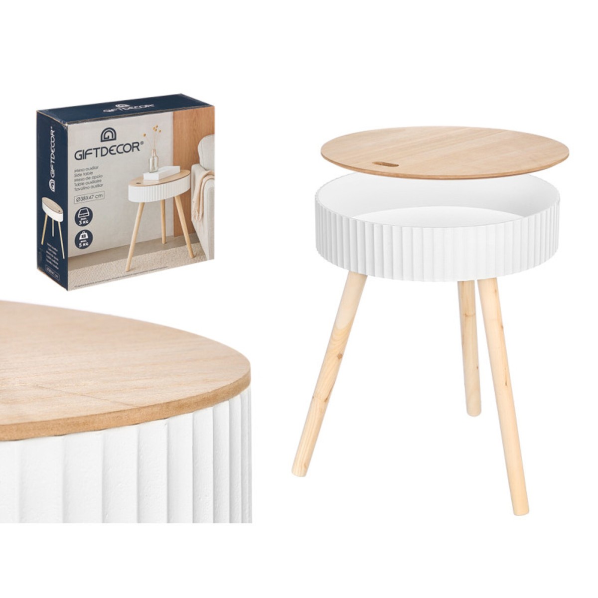 Mesa Auxiliar Ondas Blancas 38x38x47 Cm