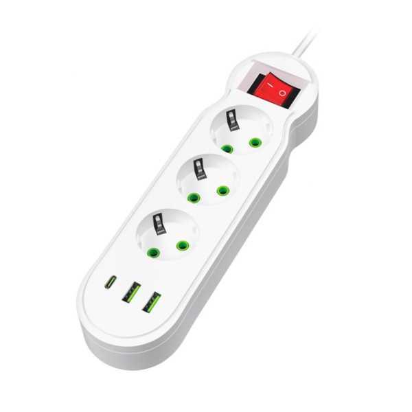Regleta Multifunción 2500W 3 Enchufes con Interruptor 26x13x5 Cm