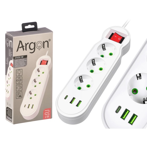 Regleta Multifunción 2500W 3 Enchufes con Interruptor... 2