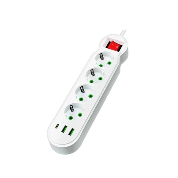 Regleta Multifunción 2500W 4 Enchufes Con Interruptor 29x5x12 Cm