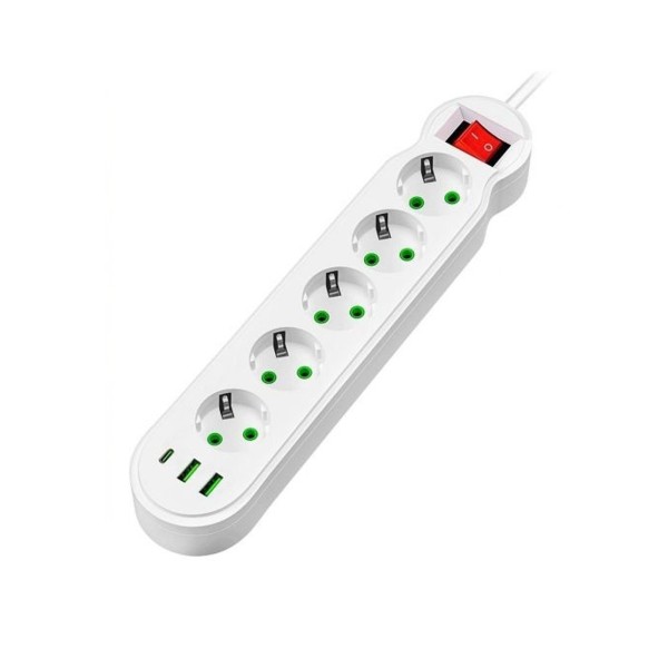 Regleta Multifunción 2500W 5 Enchufes Con Interruptor 33x12x5 Cm