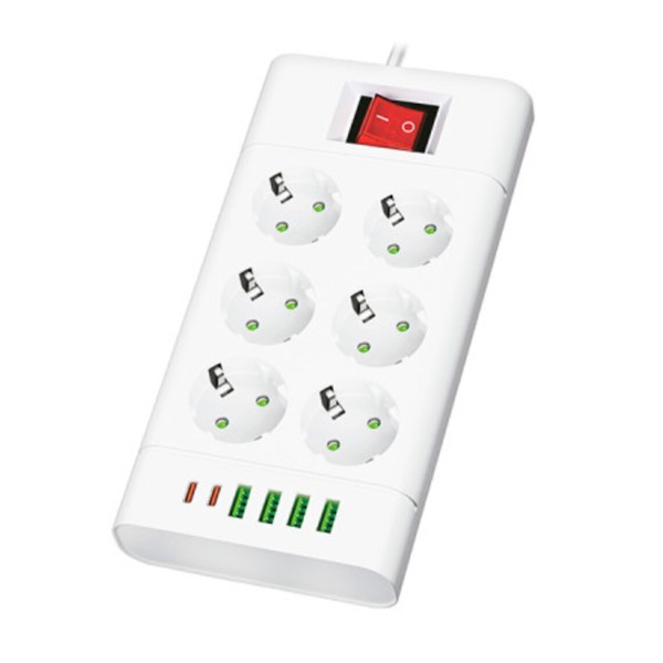 Regleta Multifunción 2500W 6 Enchufes Con Interruptor 25x18x5 Cm