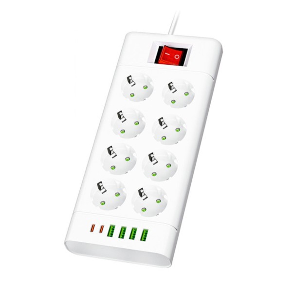 Regleta Multifunción 2500W 8 Enchufes Con Interruptor 29X18x5 Cm