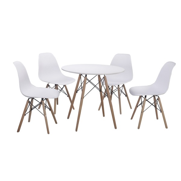 Pack Mesa de Comedor Tower + 4 Sillas Dinamarca Blanco-Madera