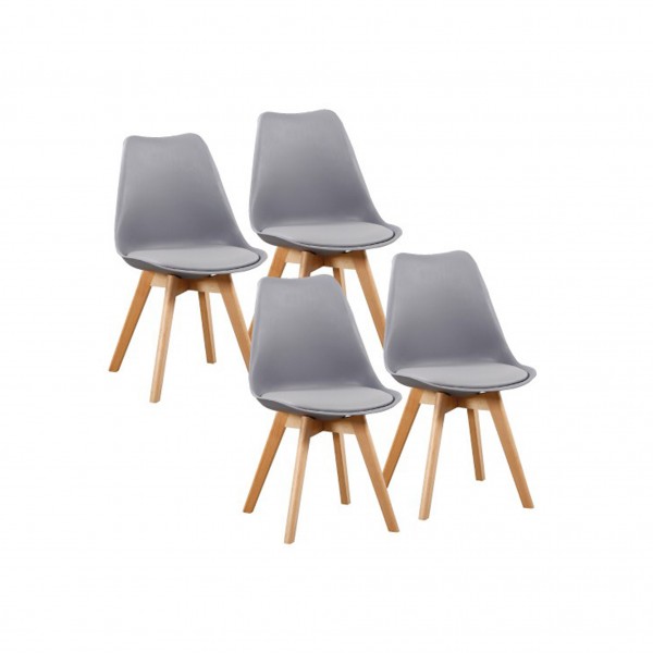 Pack de 4 Sillas Fina PU Madera Gris 48x45x83 Cm