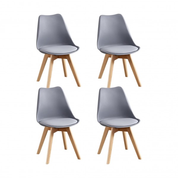 Pack de 4 Sillas Fina PU Madera Gris 48x45x83 Cm 2