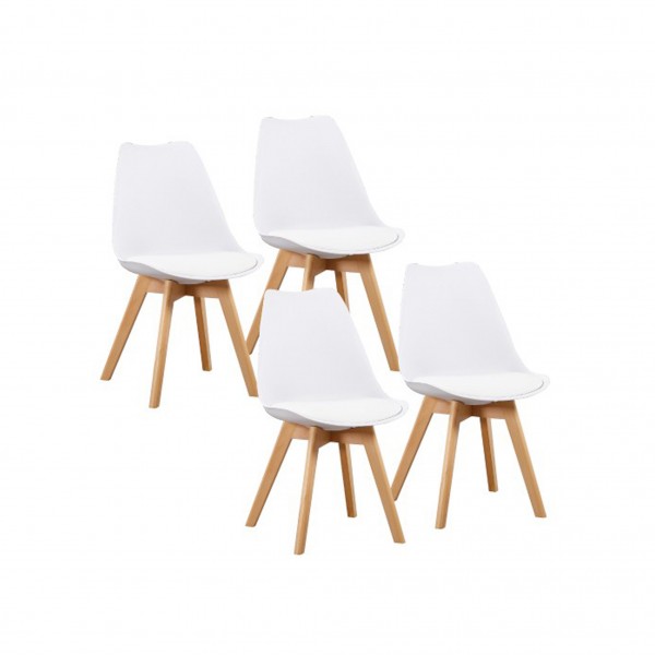 Pack de 4 Sillas Fina PU Madera Blanco 48x45x83 Cm