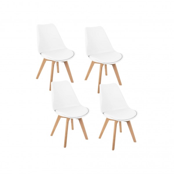 Pack de 4 Sillas Fina PU Madera Blanco 48x45x83 Cm 2