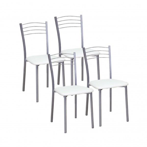 Pack de 4 Sillas de Cocina 20 Metal-PU Blanco 40x41x85 Cm