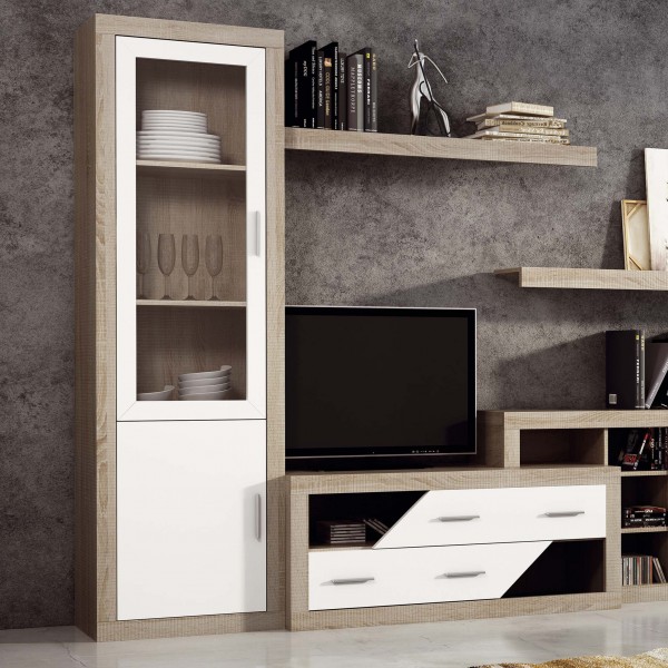 Vitrina Lara 1 Puerta Cristal Cambria-Blanco 60x34,6x193,2 Cm