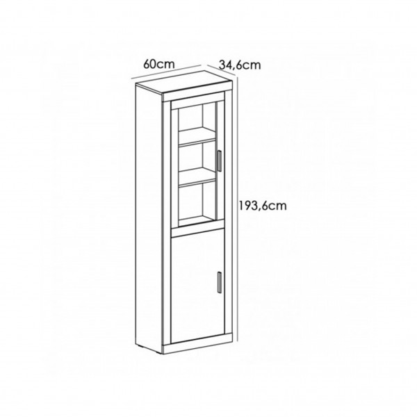 Vitrina Lara 1 Puerta Cristal Cambria-Blanco 60x34,6x193,2 Cm