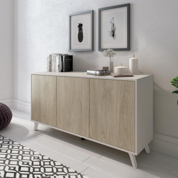 Aparador 3 Puertas Soto Blanco-Roble 138x39,5x70 Cm 2